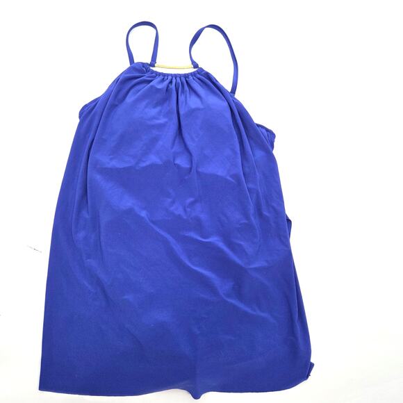 Magicsuit Blue One-Piece Swim Suit 14 Gold Bar Adjustable Straps Slimming Dress - Picture 1 of 9